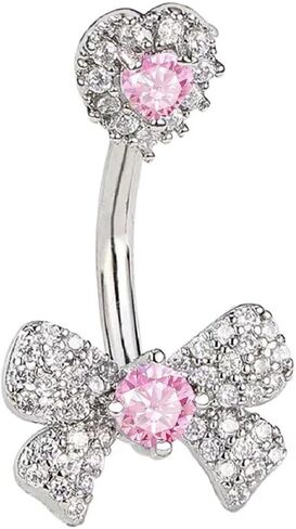 14G حجر الراين Bowknot حلقات زر البطن للنساء لطيف الجراحية الصلب تشيكوسلوفاكيا القلب القوس السرة الدائري 3/8 "10mm الحديد المنحني لذيذ هيئة ثقب المجوهرات in Kuwait