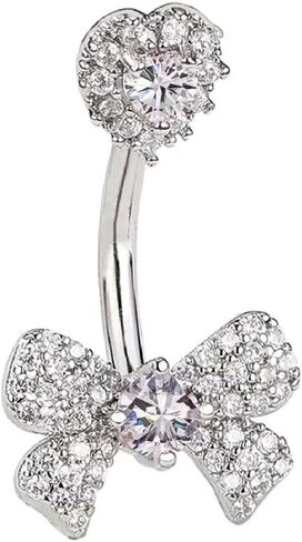 14G حجر الراين Bowknot حلقات زر البطن للنساء لطيف الجراحية الصلب تشيكوسلوفاكيا القلب القوس السرة الدائري 3/8 "10mm الحديد المنحني لذيذ هيئة ثقب المجوهرات in Kuwait