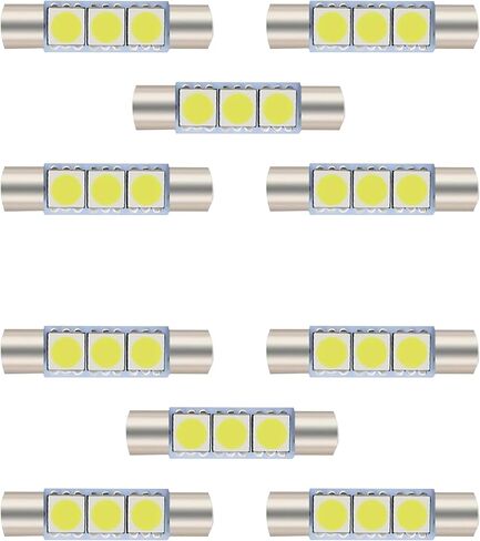 10 قطع T6 5050 مصباح حاجب الشمس LED للسيارة، 28 مم 12 فولت 300LM 6000-6500K مصباح مكياج فائق السطوع مقاوم للماء للقراءة، ملحقات مصباح سقف السيارة GM (أبيض) in Kuwait