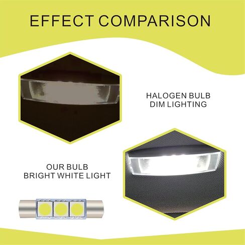 10 قطع T6 5050 مصباح حاجب الشمس LED للسيارة، 28 مم 12 فولت 300LM 6000-6500K مصباح مكياج فائق السطوع مقاوم للماء للقراءة، ملحقات مصباح سقف السيارة GM (أبيض) in Kuwait