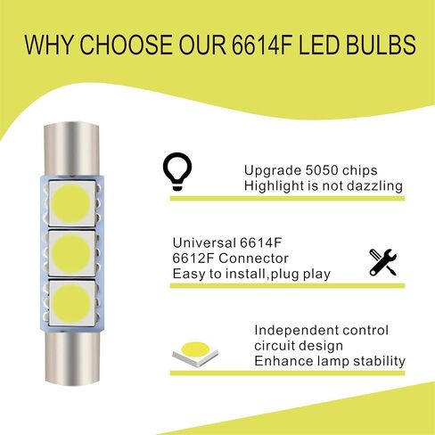 10 قطع T6 5050 مصباح حاجب الشمس LED للسيارة، 28 مم 12 فولت 300LM 6000-6500K مصباح مكياج فائق السطوع مقاوم للماء للقراءة، ملحقات مصباح سقف السيارة GM (أبيض) in Kuwait