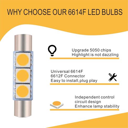10 قطع T6 5050 مصباح حاجب الشمس LED للسيارة، 28 مم 12 فولت 300LM 6000-6500K مصباح مكياج فائق السطوع مقاوم للماء للقراءة، ملحقات مصباح سقف السيارة GM (أبيض) in Kuwait