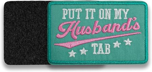 Put It On My Husband's Tab Patch 3 Inches Iron On/Sew On Embroidered Applique for Trucker Hats Clothes Backpacks Wife and Husband Funny Quote Wife Life DIY Funny Accessories Gifts for Mom Dad Friends in Saudi Arabia