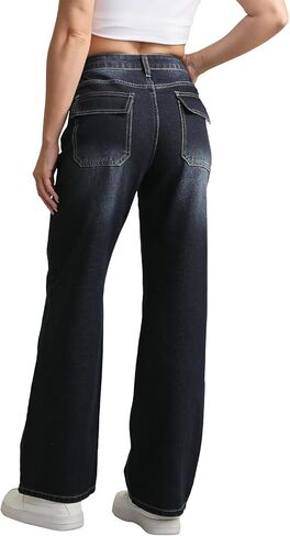 Women's Wide Leg Jeans Flare - Mid-Rise Relaxed Fit Denim -Size 14 16 18 in Saudi Arabia