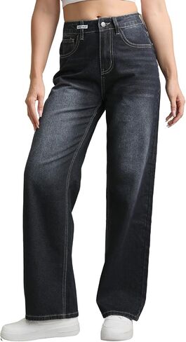 Women's Wide Leg Jeans Flare - Mid-Rise Relaxed Fit Denim -Size 14 16 18 in Saudi Arabia