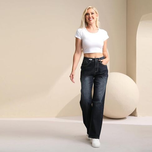 Women's Wide Leg Jeans Flare - Mid-Rise Relaxed Fit Denim -Size 14 16 18 in Saudi Arabia