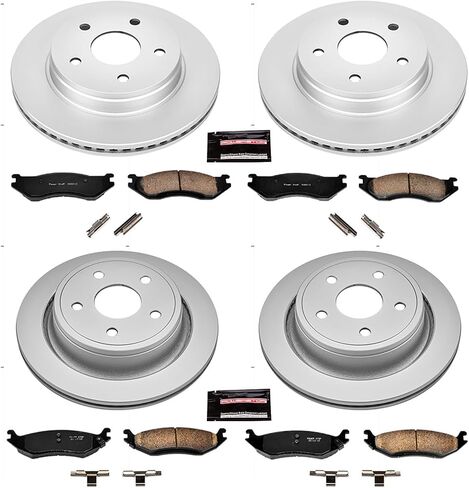 POWERSTOP KOE2168 طقم فرامل أمامي وخلفي متخصص OE دوارات فرامل بديلة ومنصات فرامل سيراميك لقاعدة بيك اب 2003 2004 2005 دودج رام 1500 in Saudi Arabia