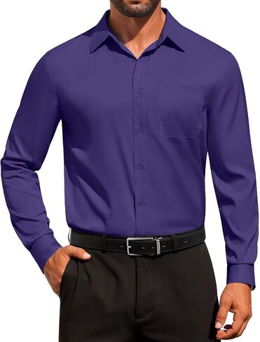 COOFANDY Men's Dress Shirt Solid Long Sleeve Wrinkle Free Formal Shirt Business Button Down Shirts with Pocket in Saudi Arabia