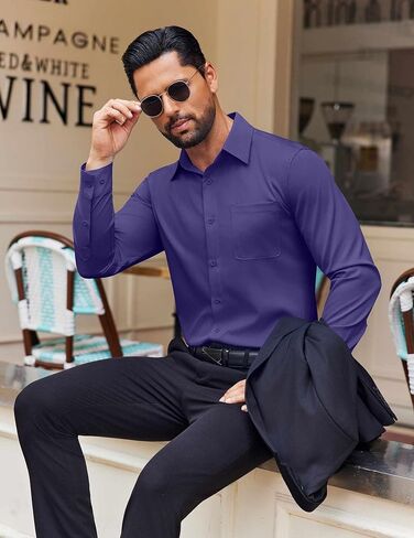 COOFANDY Men's Dress Shirt Solid Long Sleeve Wrinkle Free Formal Shirt Business Button Down Shirts with Pocket in Saudi Arabia