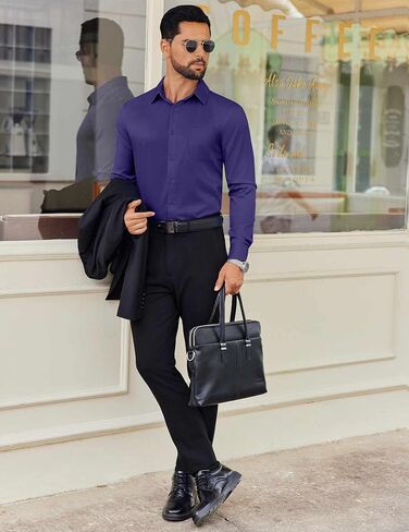 COOFANDY Men's Dress Shirt Solid Long Sleeve Wrinkle Free Formal Shirt Business Button Down Shirts with Pocket in Saudi Arabia