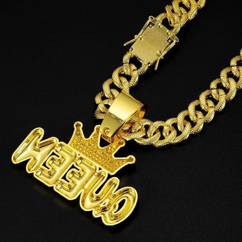 Hip Hop Necklace Full QUEEN Letter Pendant Cuban Necklace Hip Hop Men's and Women's Chain Necklace Length 19.68 inches in Kuwait