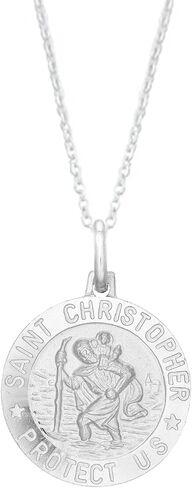 Ritastephens Italian Sterling Silver or Gold Tone Round Saint St Christopher Medal Charm Pendant Necklace (Varying Sizes) in Saudi Arabia