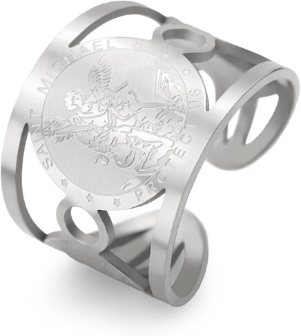 TEAMER Saint Michael Ring Stainless Steel Adjustable St. Michael Ring The Great Protector Archangel Amulet Ring Religious Jewelry For Men Women in Saudi Arabia