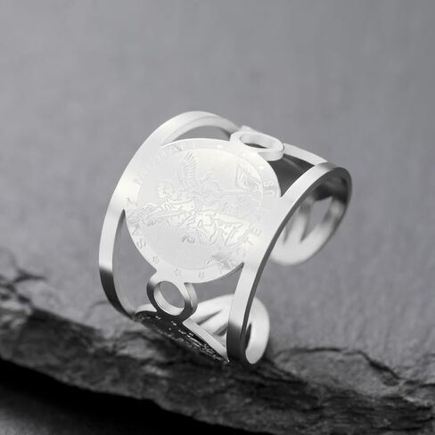 TEAMER Saint Michael Ring Stainless Steel Adjustable St. Michael Ring The Great Protector Archangel Amulet Ring Religious Jewelry For Men Women in Saudi Arabia