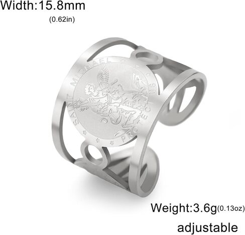 TEAMER Saint Michael Ring Stainless Steel Adjustable St. Michael Ring The Great Protector Archangel Amulet Ring Religious Jewelry For Men Women in Saudi Arabia