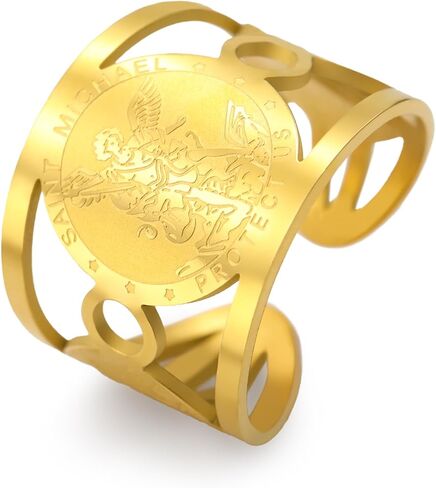 TEAMER Saint Michael Ring Stainless Steel Adjustable St. Michael Ring The Great Protector Archangel Amulet Ring Religious Jewelry For Men Women in Saudi Arabia