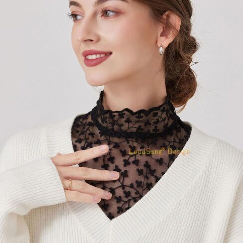 LoudSung Fake Collar Detachable Half Shirt Blouse False Collar Hollow Out Lace Elegant Stand Style for Women Girls in Kuwait