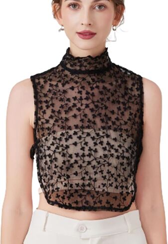 LoudSung Fake Collar Detachable Half Shirt Blouse False Collar Hollow Out Lace Elegant Stand Style for Women Girls in Kuwait