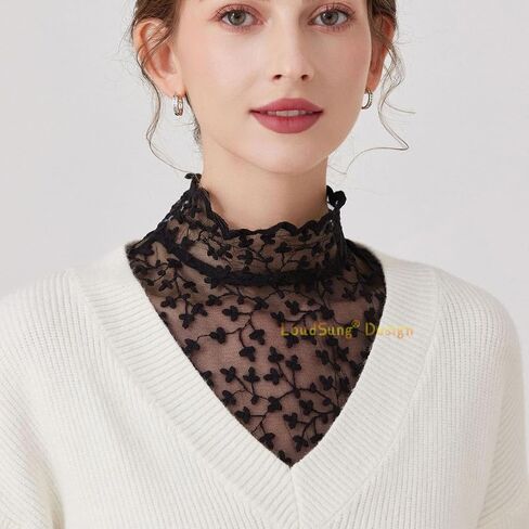 LoudSung Fake Collar Detachable Half Shirt Blouse False Collar Hollow Out Lace Elegant Stand Style for Women Girls in Kuwait
