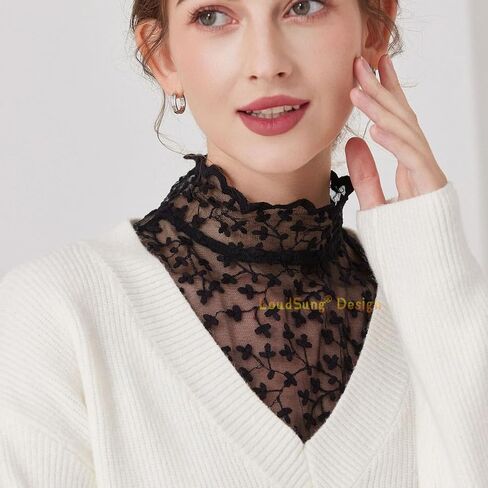LoudSung Fake Collar Detachable Half Shirt Blouse False Collar Hollow Out Lace Elegant Stand Style for Women Girls in Kuwait