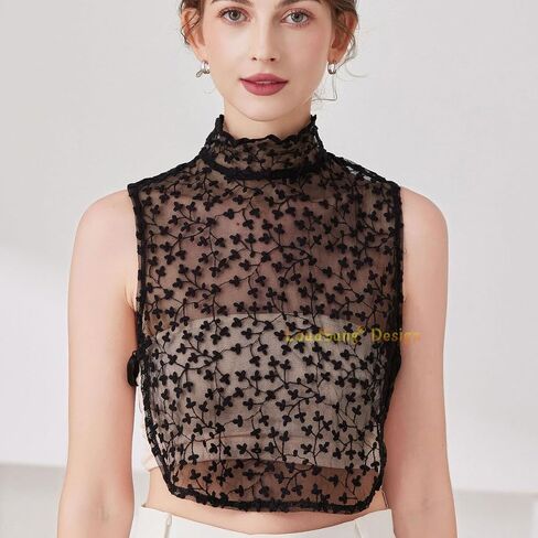 LoudSung Fake Collar Detachable Half Shirt Blouse False Collar Hollow Out Lace Elegant Stand Style for Women Girls in Kuwait