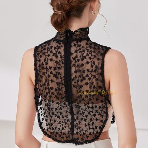 LoudSung Fake Collar Detachable Half Shirt Blouse False Collar Hollow Out Lace Elegant Stand Style for Women Girls in Kuwait