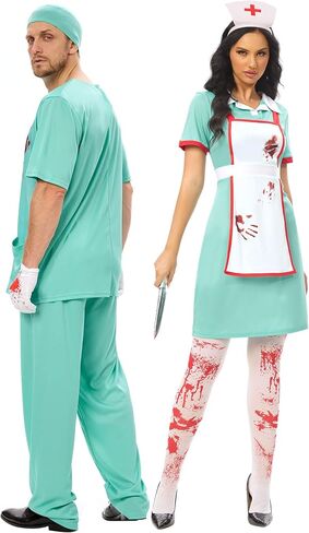 Funnlot Couples Halloween Costumes - Halloween Bloody Doctor Adult Nurse Costumes Matching Couples Halloween Costumes in Saudi Arabia