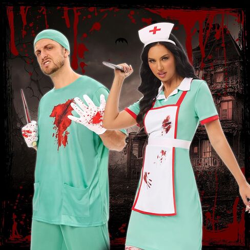 Funnlot Couples Halloween Costumes - Halloween Bloody Doctor Adult Nurse Costumes Matching Couples Halloween Costumes in Saudi Arabia