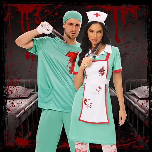 Funnlot Couples Halloween Costumes - Halloween Bloody Doctor Adult Nurse Costumes Matching Couples Halloween Costumes in Saudi Arabia