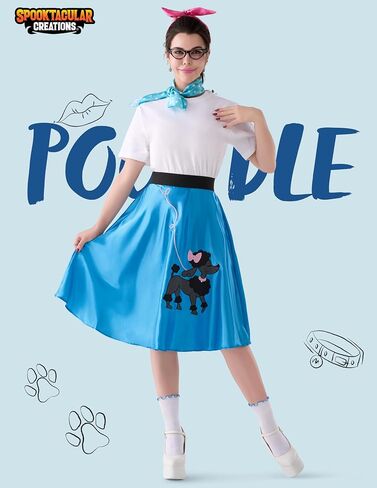 Spooktacular Creations Halloween 6Pcs 1950s Outfits for Women، تنانير القلطي للنساء 50s مجموعة أزياء مع جوارب للحفلات التنكرية in Saudi Arabia