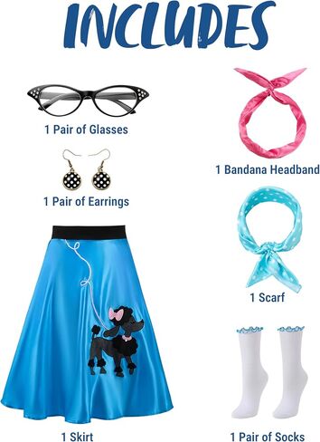 Spooktacular Creations Halloween 6Pcs 1950s Outfits for Women، تنانير القلطي للنساء 50s مجموعة أزياء مع جوارب للحفلات التنكرية in Saudi Arabia