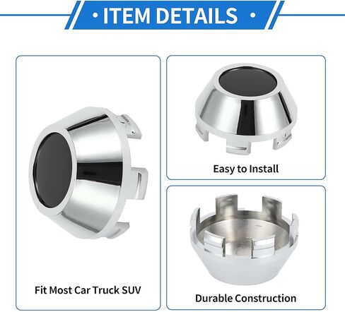 4Pcs Car Wheel Hub Center Caps, 64mm 2.52"OD Universal for Car Durable ABS Plastic Silver Tone Black Front and Rear Wheels in Saudi Arabia