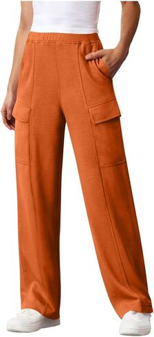 بنطلون رياضي نسائي للركض مع جيوب سروال رياضي عالي الخصر واسع الساق غير رسمي مكبل من الأسفل in Kuwait