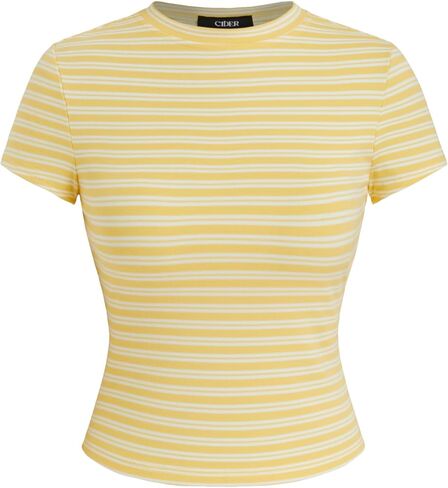 CIDER T Shirt Women Trendy Stripe Crew Neck Short Sleeve Slim Fit Tee Basic Tops Casual Tshirt in Kuwait