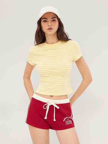 CIDER T Shirt Women Trendy Stripe Crew Neck Short Sleeve Slim Fit Tee Basic Tops Casual Tshirt in Kuwait