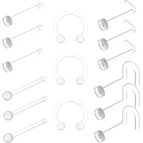 15Pcs Clear Nose Rings Studs & Earrings, Bioflex Piercing Retainers for Nose, Eyebrow, Cartilage, Helix, Tragus, Lip. For Professional Surgery & Work Retainer, Easy to Use in Saudi Arabia