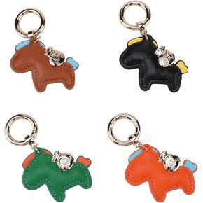 4 قطع حقيبة جلدية على شكل حصان سلسلة مفاتيح على شكل حصان وحلية جلدية لطيفة على شكل حيوان لمحفظة حقائب اليد وإكسسوارات حقيبة يدوية وحامل مفاتيح وهدايا ساحرة (أسود، برتقالي، بني، أخضر) in Kuwait