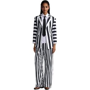 Black and White Striped Suit - Movie-Accurate Costume with Signature Pinstripe, Adult Womens Halloween Cosplay Outfit in Kuwait