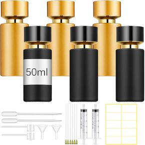 12 عبوة من زجاجات العطور الزجاجية ومجموعة أدوات إعادة التعبئة، 50 مل، زجاجات رذاذ عطر للسفر، أوعية رذاذ محمولة فارغة قابلة لإعادة الملء مع مجموعة نقل موزع (أسود) in Kuwait