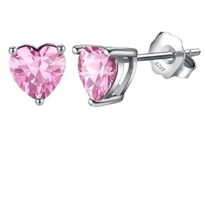 925 Sterling Silver Birthstone Heart Stud Earrings for Women, Gemstone Earring with 12 Colours Anniversary Birthday Jewellery Gift in Saudi Arabia