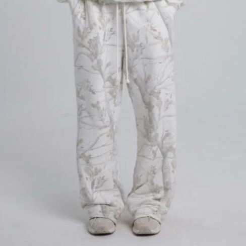 كامو Sweatpants المرأة فضفاض واسعة الساق Sweatpants عادية مابل ليف طباعة السراويل عالية الخصر الرباط الصوف السراويل in Kuwait