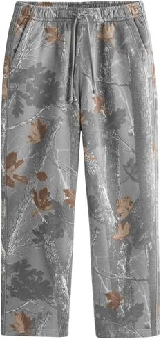 كامو Sweatpants المرأة فضفاض واسعة الساق Sweatpants عادية مابل ليف طباعة السراويل عالية الخصر الرباط الصوف السراويل in Kuwait