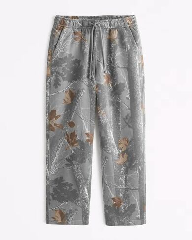 كامو Sweatpants المرأة فضفاض واسعة الساق Sweatpants عادية مابل ليف طباعة السراويل عالية الخصر الرباط الصوف السراويل in Kuwait