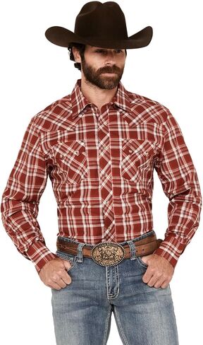 قميص Wrangler رجالي بطباعة منقوشة وأكمام طويلة غربي - 112359586 أحمر in Saudi Arabia