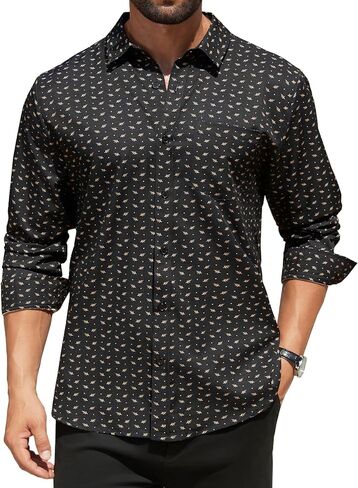 Hardaddy Men's Pattern Long Sleeve Button Down Graphic Printed Business Casual Dress Shirts with Pocket in Saudi Arabia