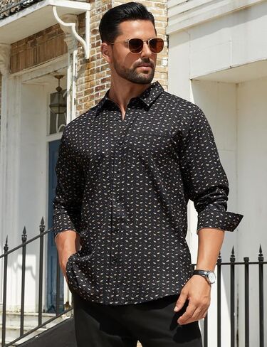 Hardaddy Men's Pattern Long Sleeve Button Down Graphic Printed Business Casual Dress Shirts with Pocket in Saudi Arabia