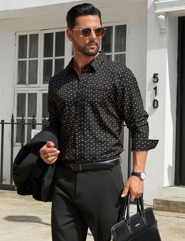 Hardaddy Men's Pattern Long Sleeve Button Down Graphic Printed Business Casual Dress Shirts with Pocket in Saudi Arabia
