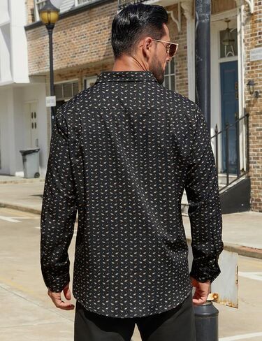 Hardaddy Men's Pattern Long Sleeve Button Down Graphic Printed Business Casual Dress Shirts with Pocket in Saudi Arabia