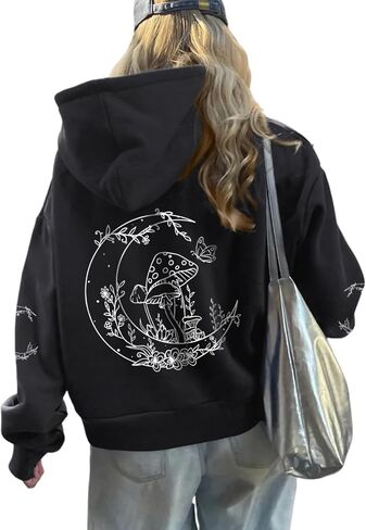 Graphic Hoodies for Women Mushroom Moon Sweatshirt Oversized Hoodie Gothic Vintage Sweatshirt Print Tops in Saudi Arabia