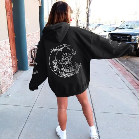Graphic Hoodies for Women Mushroom Moon Sweatshirt Oversized Hoodie Gothic Vintage Sweatshirt Print Tops in Saudi Arabia